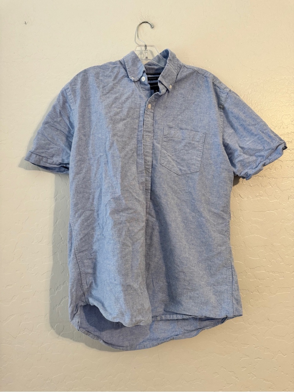 👕Kristofer & Co. Woven Solid Blue Button-Up Button-Down Pockets Classic Fit M